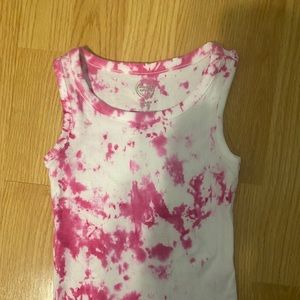 Pink tie dye on white crop top tank